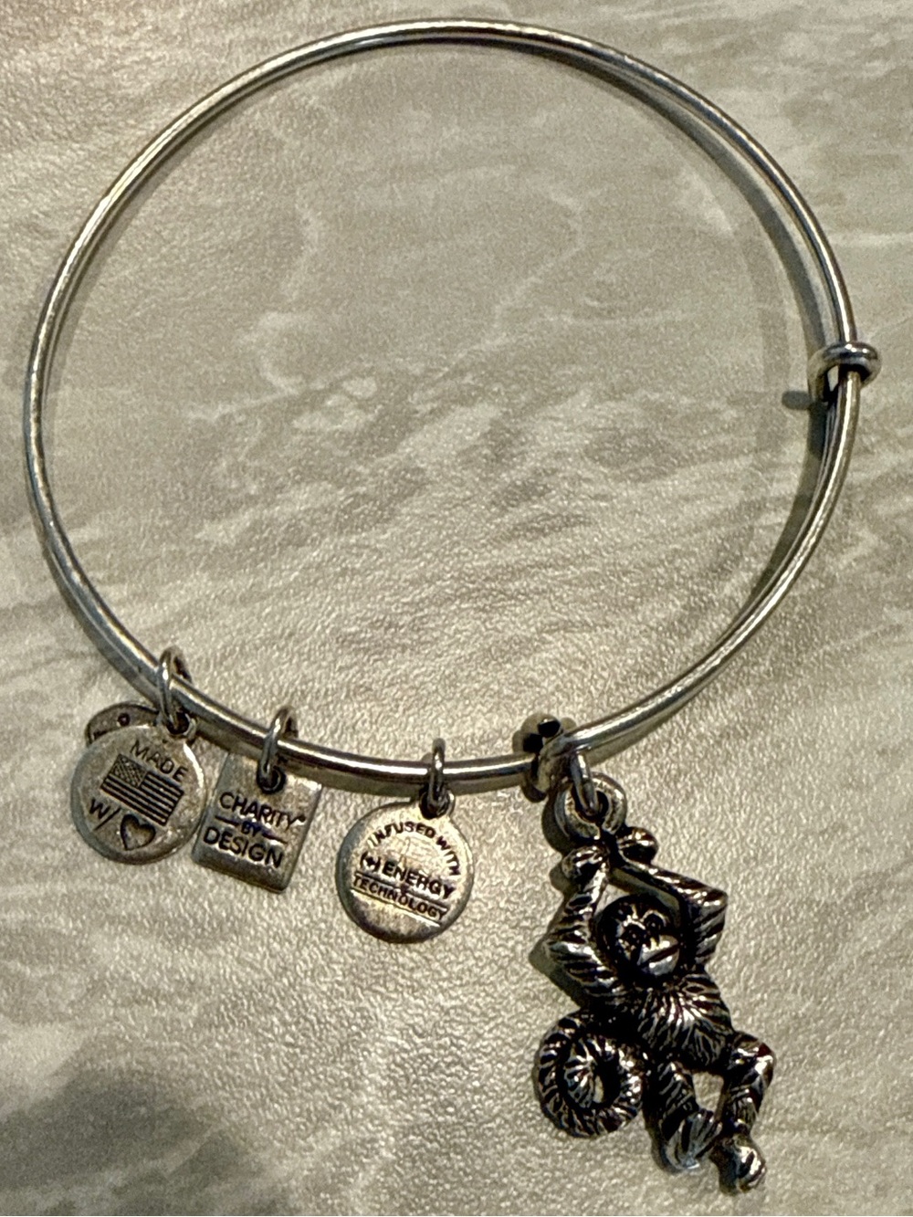 ALEX AND ANI SILVER WRAP BRACELET HANGING MONKEY RETIRED CHARM 2010s Boho